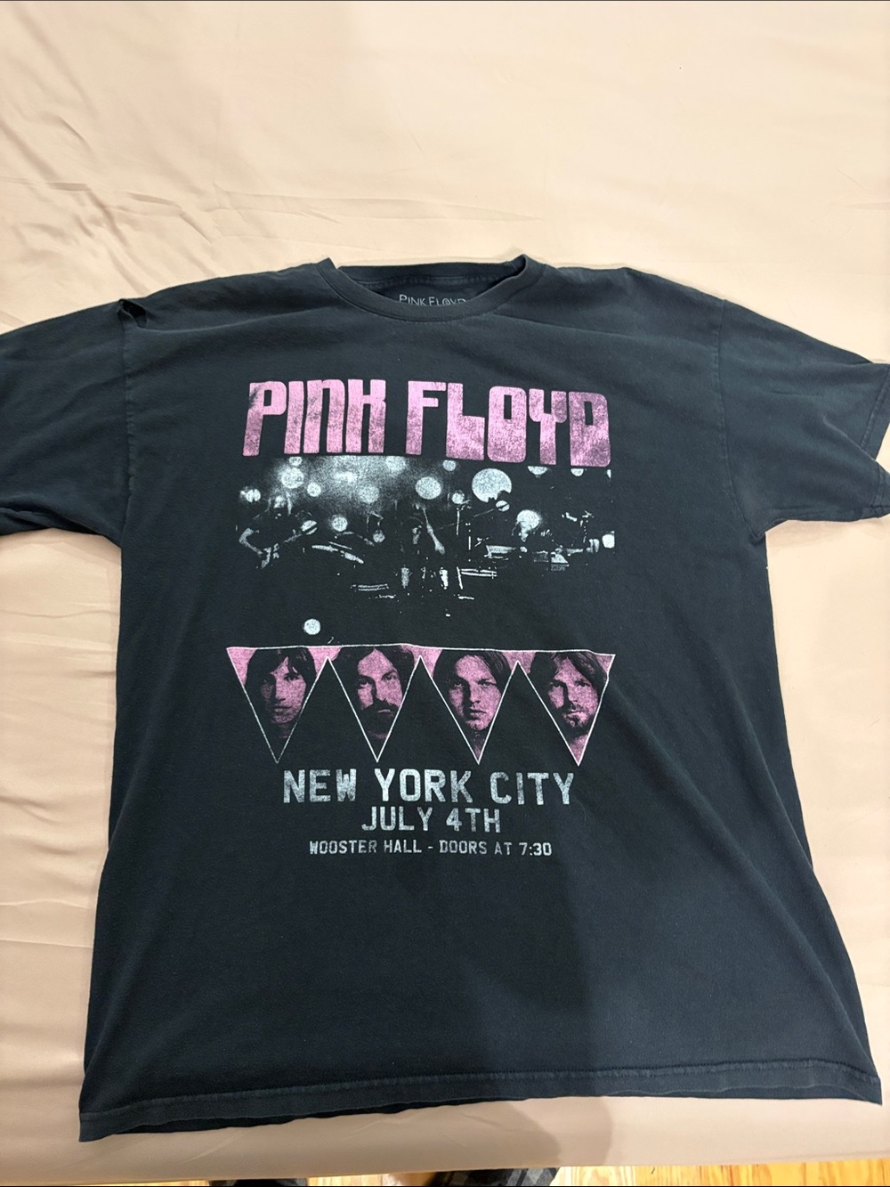 Pink Floyd Black Tee with Pink & White Concert Graphics